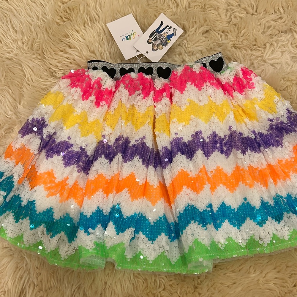 NWT Lola and the boys sequin zig zag rainbow skirt size 6T